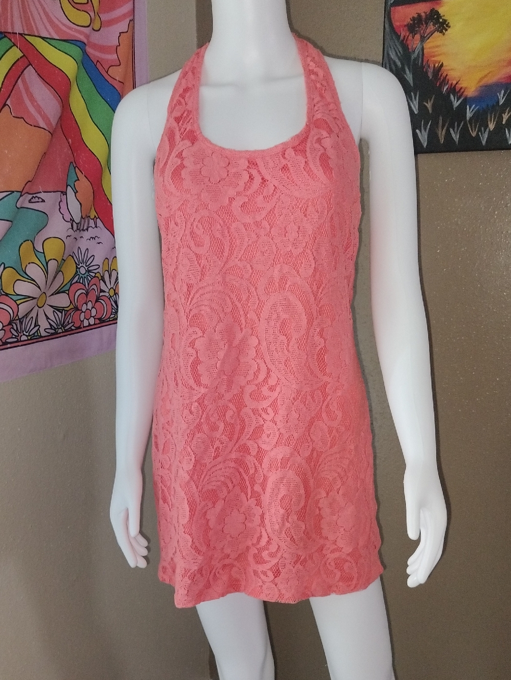 Show Me Your Mumu Coral Lace Razorback Dress Sz Small